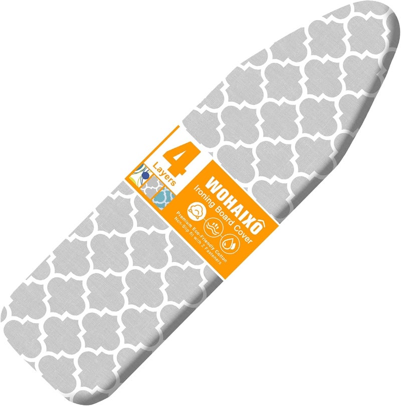 WOHAIXO Ironing Board Cover and Pad, Standard Size 12" x 42" Iron Board Replacement Cover, 4 Layers Extra Thick Iron Board Cover Resist Scorching and Staining with Elastic Edge and 2 Fastener Straps - Image 1
